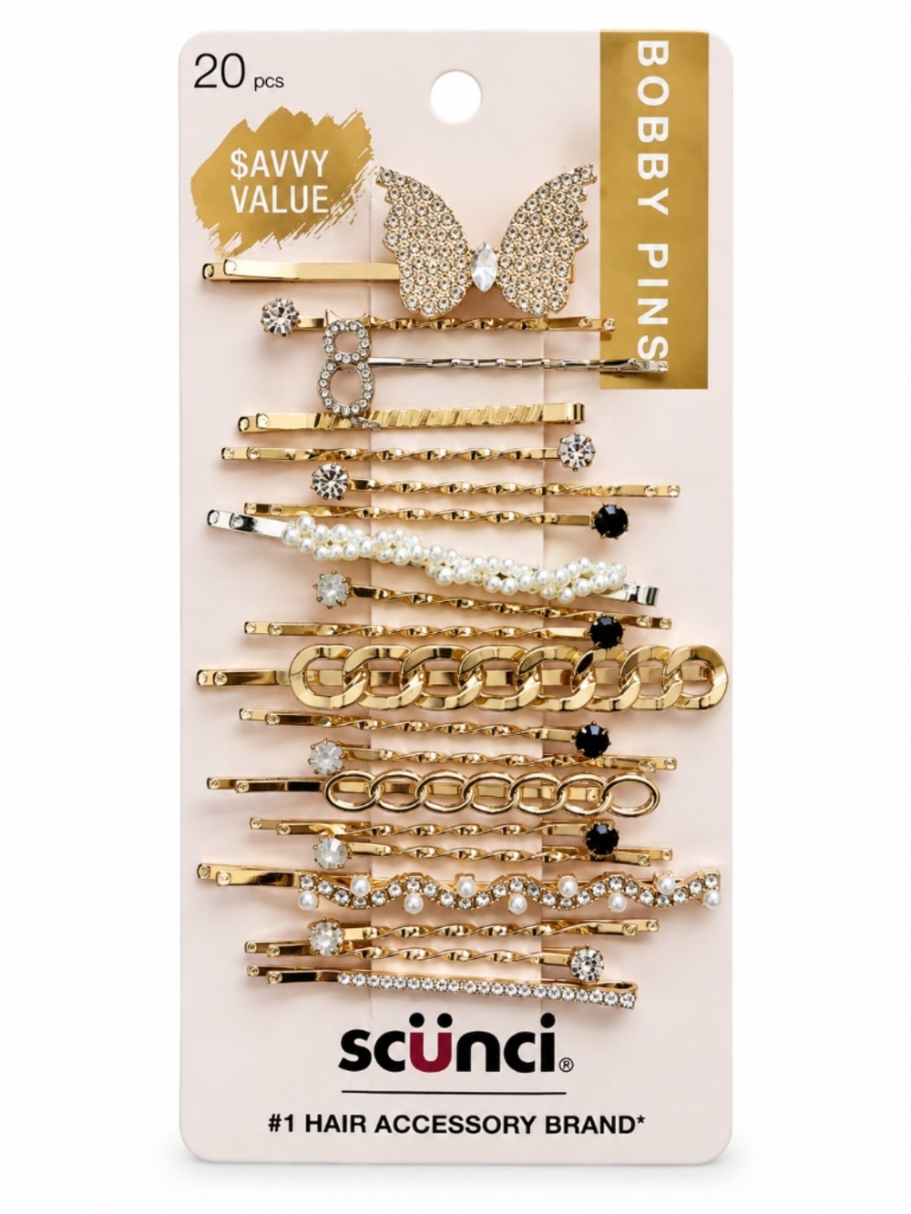 Scünci 20 Pc Gold Rhinestone Pearl Bobby Pin Hair Clip Set NWT